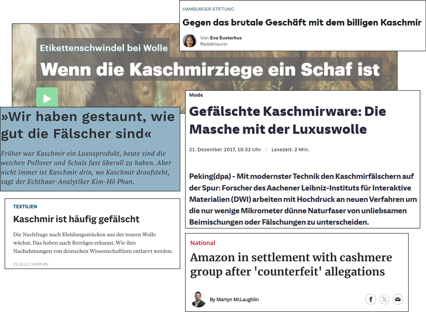 Medienbeispiele zu Kaschmir-Fehlkennzeichnung und Fälschungsrisiken